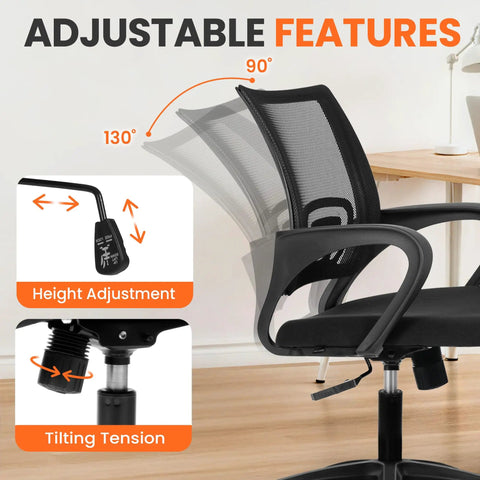 Ergonomic Mesh Office Chair With Lumbar Support, Cushioned Seat, Adjustable Height, Swivel Rolling Wheels, Breathable Backrest shown