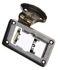 Vintage Metal Key Hasp Lock For Jewelry Box And Wooden Suitcase with antique toggle latch, rear close-up view