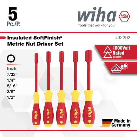 Image of Insulated Cushion Grip Nut Driver Set Pro Grade 1000 Volt Rated And 10,000 Volt Tested For Electricians And DIYers, five-piece set.