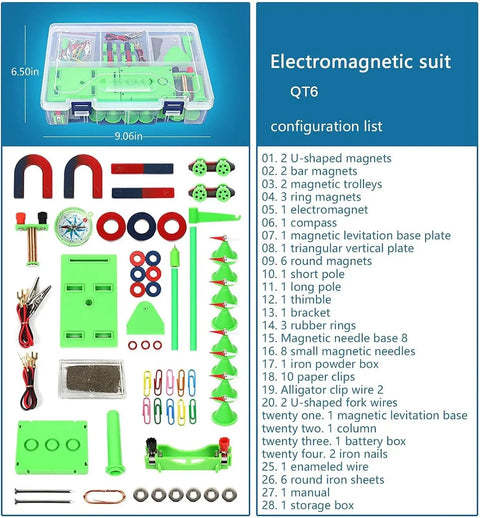 Electromagnetic suit QT6 with diverse components for Hands-On Magnet Science Kit For Physics Experiments, Lab-Grade Magnetic Tools