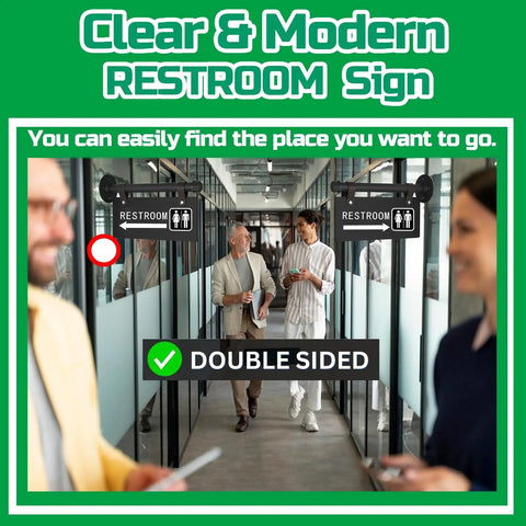 Unisex Restroom Sign Double Sided With Left Arrow For Men And Women All Gender Wall Mount Corridor Toilet Sign in office