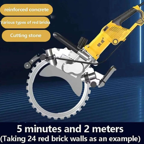 Heavy Duty 8000W Brushless Concrete Ring Saw With Four Premium Blades For Rapid Wall Slotting and a copper motor cutting red bricks.