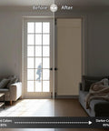 French Door Curtains With Privacy Blackout No Drill Easy Install Tie Up Shades For Kitchen Dining Nursery And Bathroom Beige 26 By 72 Inches One Panel showing light control before and after installation.