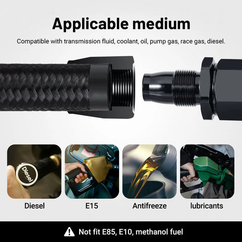 6AN Nylon Braided Fuel Line Kit 20FT Black with fittings for transmission oil cooler fuel return and supply lines