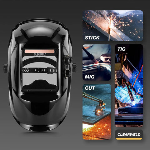 Pro Grade Auto Darkening Welding Helmet With HD View For Clear Sunglasses Like Clarity, 180 Degree Field, 4X4 Screen, Solar Powered