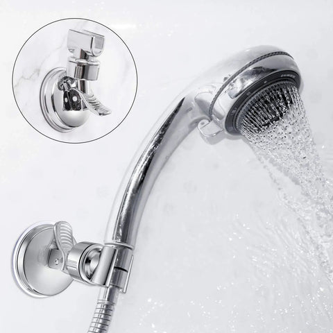 Adjustable Shower Head Holder With Removable Suction Cup No Drill Wall Mount Chrome Polished Finish For Marble Glass Metal Ceramic Durable ABS PVC Grip Easy Install