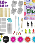 Soap And Bath Bomb Making Kit For Kids 3 In 1 Spa Science Lab Craft Set includes molds, colors, tools, salts, and guide book.