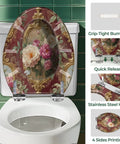 Elongated Resin Toilet Seat for Bathroom with floral design, featuring stainless steel hinges and quick release function.