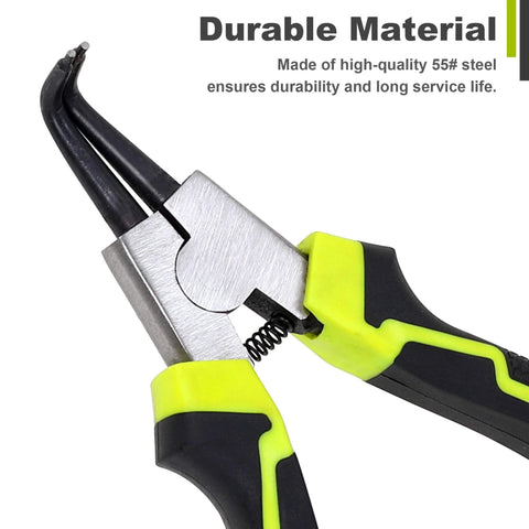 Beefy Four Piece 7 Inch Snap Ring Pliers Set Internal And External Circlip Pliers Kit with straight jaws, durable steel body