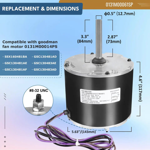 Air Conditioner Motor Replacement For Residential Units 208 To 230 Volt Quarter Horsepower Energy Efficient Low Noise