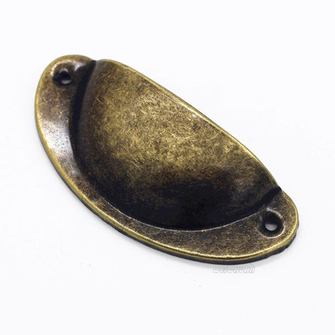 Antique Brass Iron Seashell Drawer Knob from 30 Piece Set, Vintage Hardware for Cabinets, 81mm Length, 67mm Center to Center