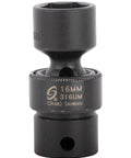 Professional Grade 3/8 Inch Drive 16mm Universal Impact Socket Six Point Geometry For Zero Rounding And Knockout Torque Transfer Built For The Daily Grind From Tough Chrome Molybdenum Steel image showing a 16mm socket with black finish for automotive use.