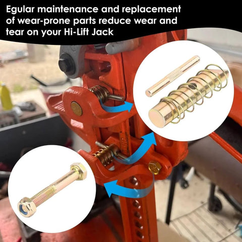 Beefed Up Fix It Kit For Heavy Duty Lift Jacks Replacement FK 1 With Pins Springs Cross Pins Link Bolt Nut installed on jack