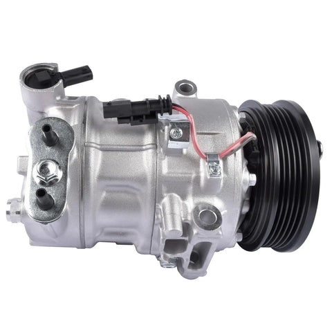 Premium AC Compressor Assembly With Clutch Fits Chevy Cruze Eco Lt Ltz Sedan 1.4 Liter Turbo Engine 2012 To 2016 side view with connectors.