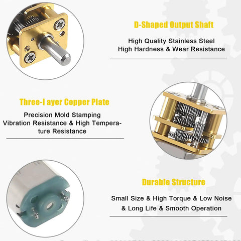 Features of 2 Pack DC 6V 30RPM N20 High Torque Gear Motor With 3mm Shaft Metal Gearbox Micro Motor For RC Cars Robot Models DIY Projects