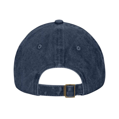 Back view of No Crying On The Yacht Funny Hat For Men Navy Blue Washed Distressed Baseball Cap with adjustable strap