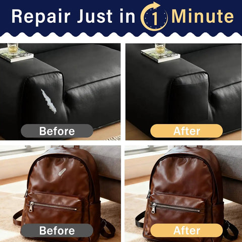 Before and after using Self Adhesive Leather Repair Patch Tape For Car Seats And Furniture, Heavy Duty Vinyl Repair Patch