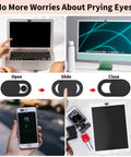 Super Slick Six Pack Webcam Slides With Hella Thin Sliding Frame For Total Security And Private Screen Guarding On Laptops Desktops Macbooks Phones Tablets And Echo Shows Matte Black in use on devices.