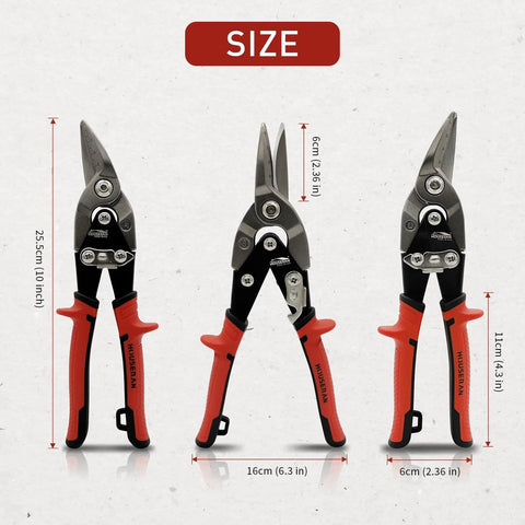 Straight Up Heavy Duty Aviation Tin Snips Set Delivers Ten Inch Straight Left And Right Cut Blades Etched With Precise Scale Marks Rock Solid CRMO Steel Construction For Quick Metal Sheet Trimming Jobs