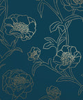 Peacock Blue And Metallic Gold Peonies Floral Peel And Stick Wallpaper Removable Self Adhesive Rolls For Easy Diy Wall Makeover