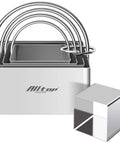 Alltop 5-piece stainless steel biscuit cutter set with handles; nested circular cutters on a silver base for cookies and pastry.