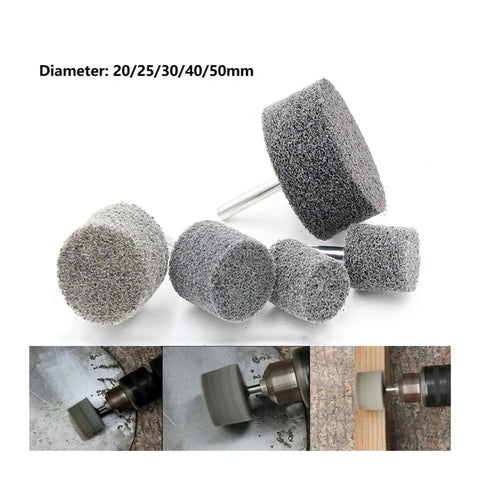 Solid 2-Piece Nylon Abrasive Polishing Wheels For Drills And Grinders With 6mm Shank In Multiple Sizes, 20-50mm diameter.