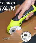 Creddux Cordless Electric Scissors cutting through cardboard, 4.2V power cutter for tough materials.