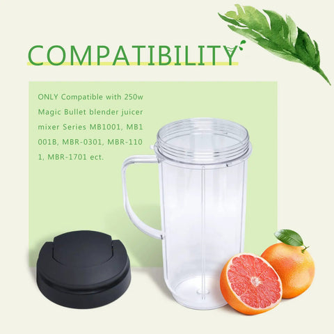 Two Pack Tall 22 Ounce Blender Cups With Flip Top To Go Lid For Smoothies And Shakes, Dishwasher Safe Mug With Handle, MB1001 250W