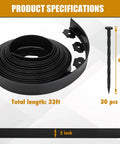 Heavy Duty Black Landscape Edging 2 Inches Tall 33 Feet Long All In One Kit With 30 Anchoring Spikes And 5 Connectors Flexible Garden Border