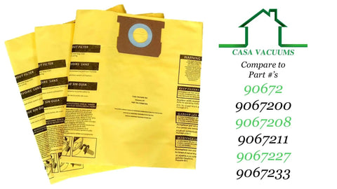 Shop Vac 9067200 Type I Type F High Efficiency 10-14 Gallon Disposable Collection Bag 3 Pack Replacement with part numbers shown