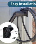 Heavy Duty J1772 EV Charger Holder Wall Mount Electric Vehicle Cable Organizer with installation guide and charging cable.