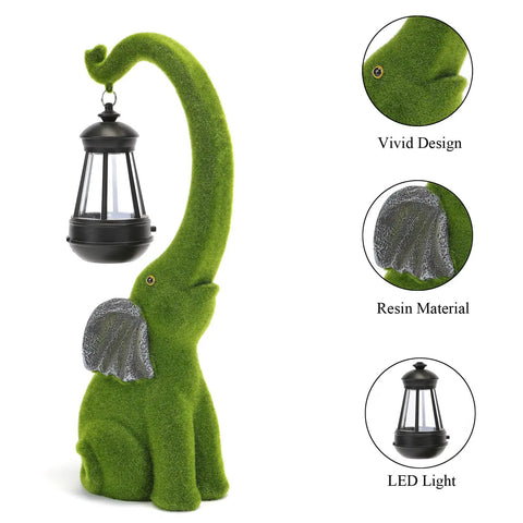 Super Cool Outdoor Elephant Garden Statue Resin With Solar Light For Yard Patio Balcony And Lawn Decor, green design