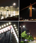 Screaming Bright Led Flood Light Multi Wattage Choices Rock Solid For Yard Security And Commercial Lots Built Like A Tank With Die Cast Aluminum And Rain Proof Seals illuminating an outdoor sports court at night.