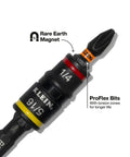 Close-up of Tough As Nails 16In1 Hybrid Screwdriver head showing 1/4 inch Rare Earth Magnet and ProFlex Bit design.