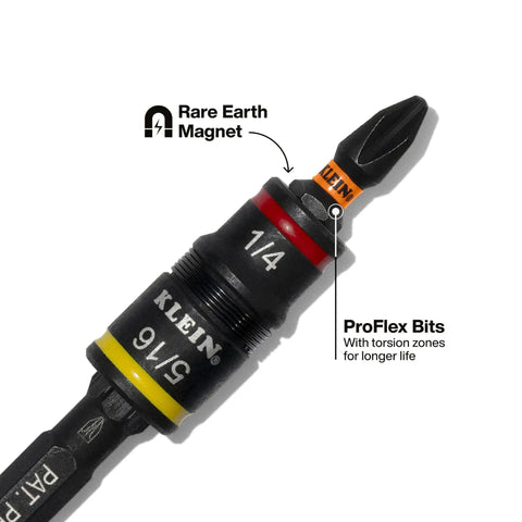 Close-up of Tough As Nails 16In1 Hybrid Screwdriver head showing 1/4 inch Rare Earth Magnet and ProFlex Bit design.