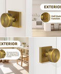 Two Pack Antique Brass Dummy Door Knobs For Interior Doors, Vintage Square Rosette, installed on white door
