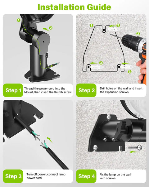Installation guide for Go To 150W LED Barn Light Dusk To Dawn Outdoor Flood Light with step-by-step instructions.