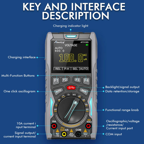 Front view of All In One Handheld Oscilloscope And Multimeter With Built In Signal Generator showing key interface and buttons.