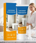 Hardcore Grout Repair Sealant For Shower And Bathtub 100ML tube with packaging in a bathroom setting for quick tile repairs.