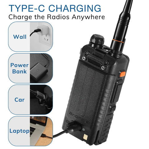 10W Ham Radio Handheld With Long Range VHF UHF Two Way Walkie Talkie NOAA Weather Receiver USB C Charging Options