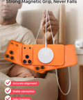 Wireless MagSafe Charger For iPhone 12-17 And AirPods Pro on orange phone, 360 degree magnetic alignment, visible cable