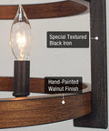 Close-up of Woodrow 15 Inch Industrial Farmhouse Pendant Light With Convertible Semi Flush Mount showing textured black iron and walnut finish