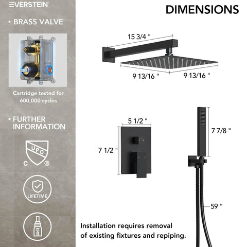 Top Shelf 10 Inch Rainfall Shower System With Adjustable Handheld Spray And Wall Mount Valve In Slick Matte Black Finish For Heavy Duty High Pressure Bathroom Upgrades