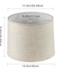 Natural Linen Lamp Shades Set Of 2 For Table, Floor, And Bedside Lamps, Fabric Drum Style, 11.6 Top X 12.6 Bottom X 9.8 Tall