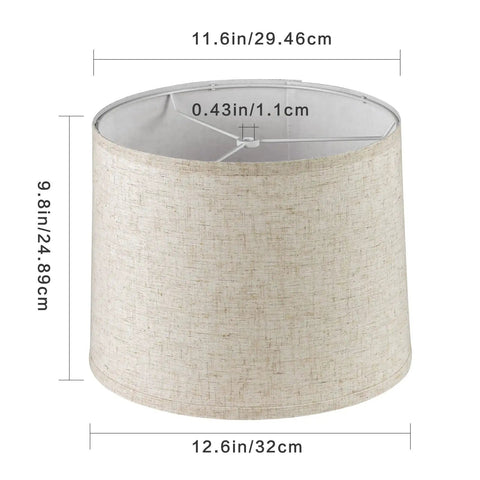 Natural Linen Lamp Shades Set Of 2 For Table, Floor, And Bedside Lamps, Fabric Drum Style, 11.6 Top X 12.6 Bottom X 9.8 Tall