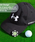 ProGreen Reading Tool on black golf cap with ball marker and golf ball on green