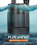 1/3 HP Brushless Submersible Sump Pump With Auto Thermal Protector And 2160 GPH At 35.5 ft Lift, half submerged in water