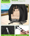 Waterproof Double Egg Chair Cover for Outdoor Hanging Swing Seats 91 By 80 Inches, showcasing zipper and drawstring designs