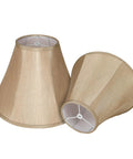 Two Gold Bell Lamp Shades Set Of 2 For Table Lamps Traditional Linen Spider Shade with Elegant Gold Fabric displayed on white background.