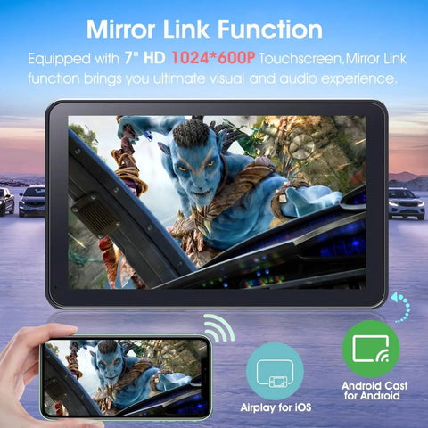 Wireless CarPlay And Android Auto Portable 7 Inch HD Touchscreen Car Stereo display with movie playing, mirror link feature